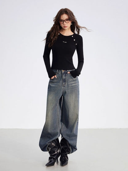 Black &amp; Beige Faux Layered Knit