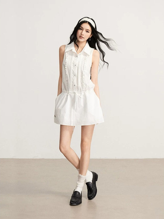 White Lace Tie Shirt Dress