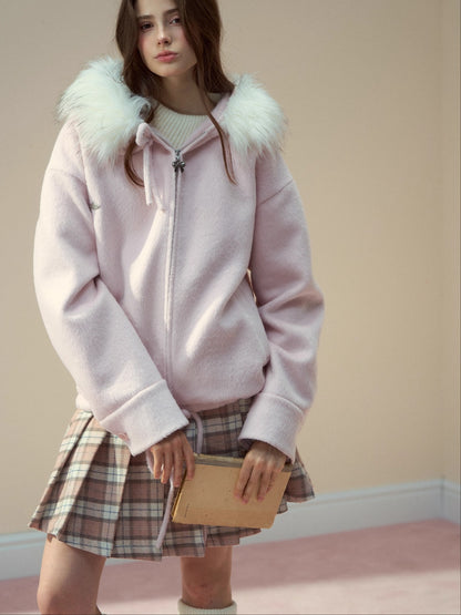 Wool Blend Faux Fur Collar Coat