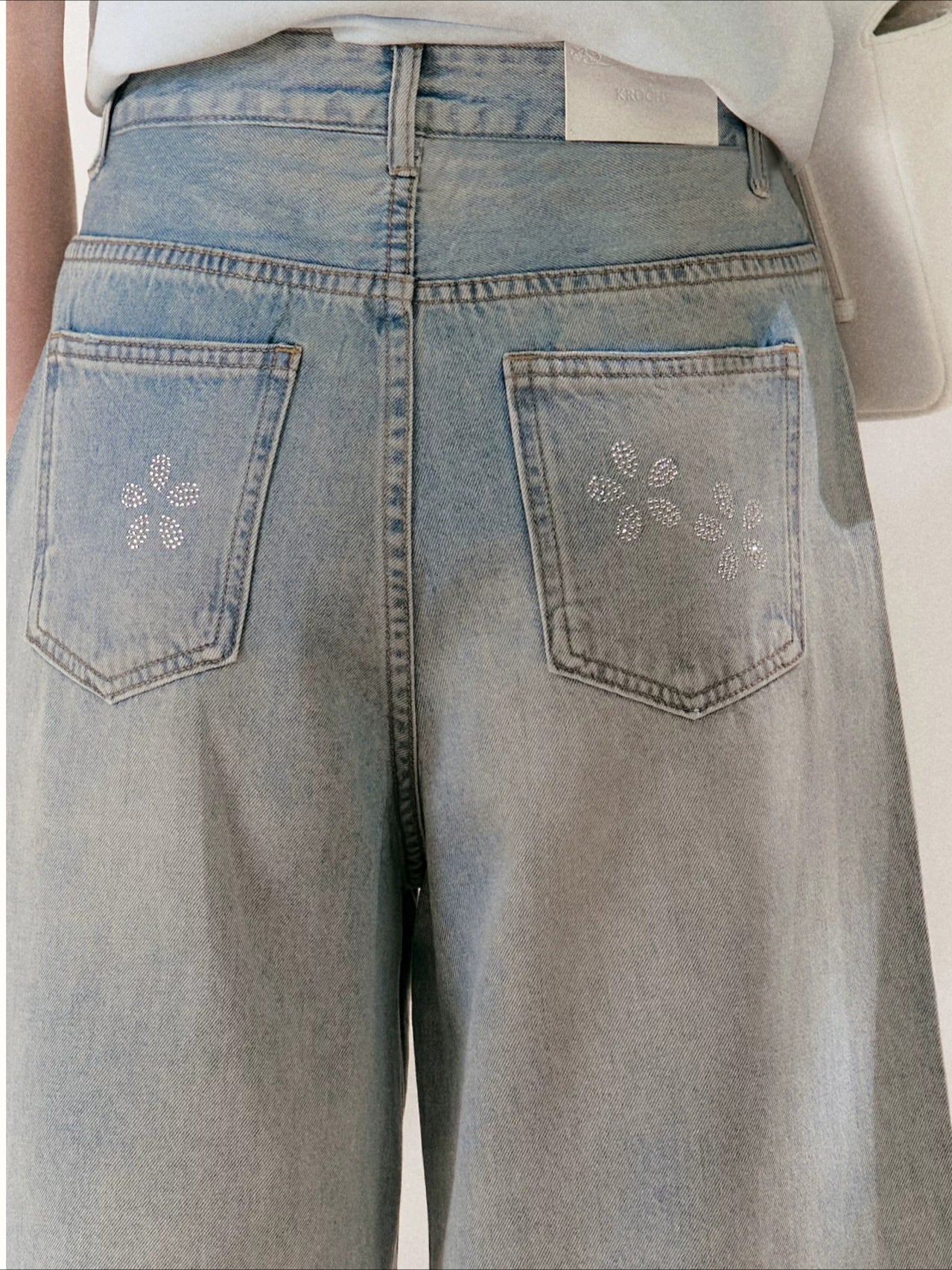 Rhinestone Cropped Wide-Leg Jeans