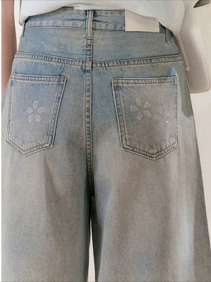 Rhinestone Cropped Wide-Leg Jeans