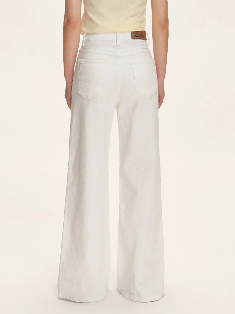 Washed Cotton Wide Leg Jeans