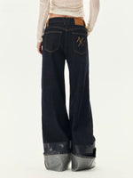 Vintage Coated Folded Wide Leg Jeans