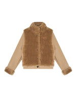 Eco-Faux Fur Knit Stand Collar Jacket