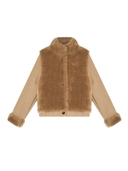 Eco-Faux Fur Knit Stand Collar Jacket