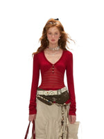 Openwork Patchwork Long Sleeve Top