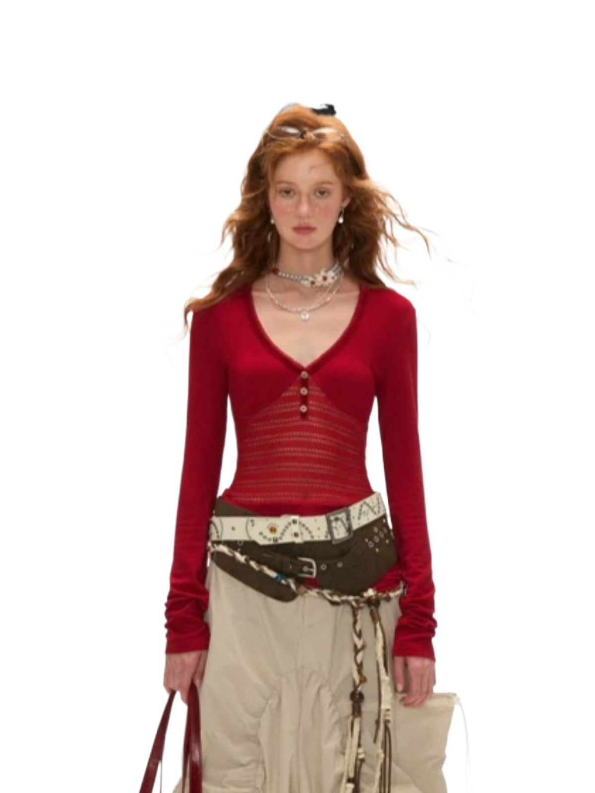 Openwork Patchwork Long Sleeve Top