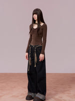 Ruched Lace Detail Knit Top
