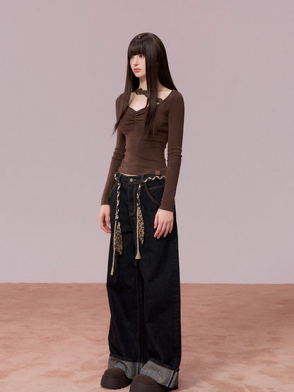 Ruched Lace Detail Knit Top