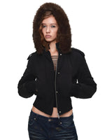 Detachable Faux Fur Ribbed-Waist Down Jacket