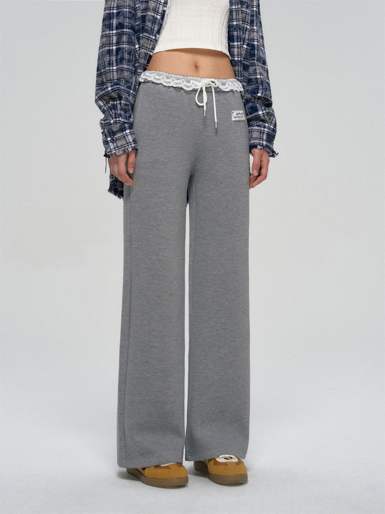 Lace Waist Wide-Leg Sweatpants