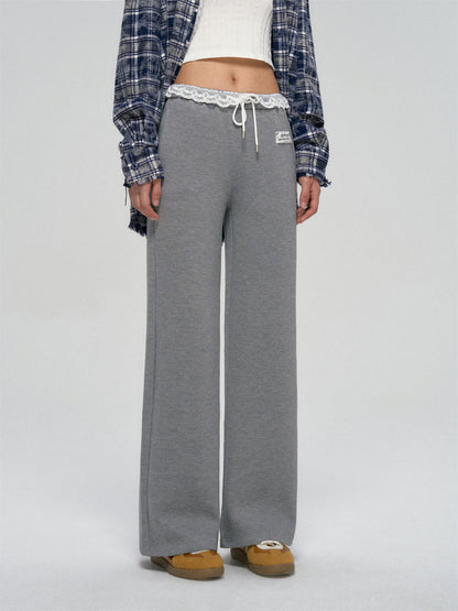 Lace Waist Wide-Leg Sweatpants