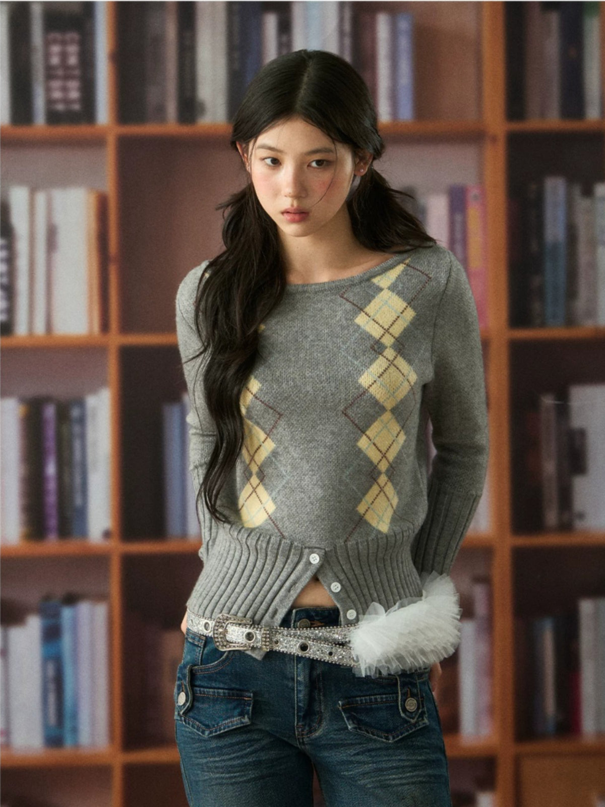 Diamond Pattern Cropped Knit Top
