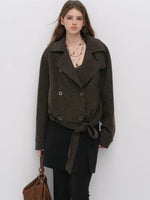 Cropped Wool-Blend Wrap Coat