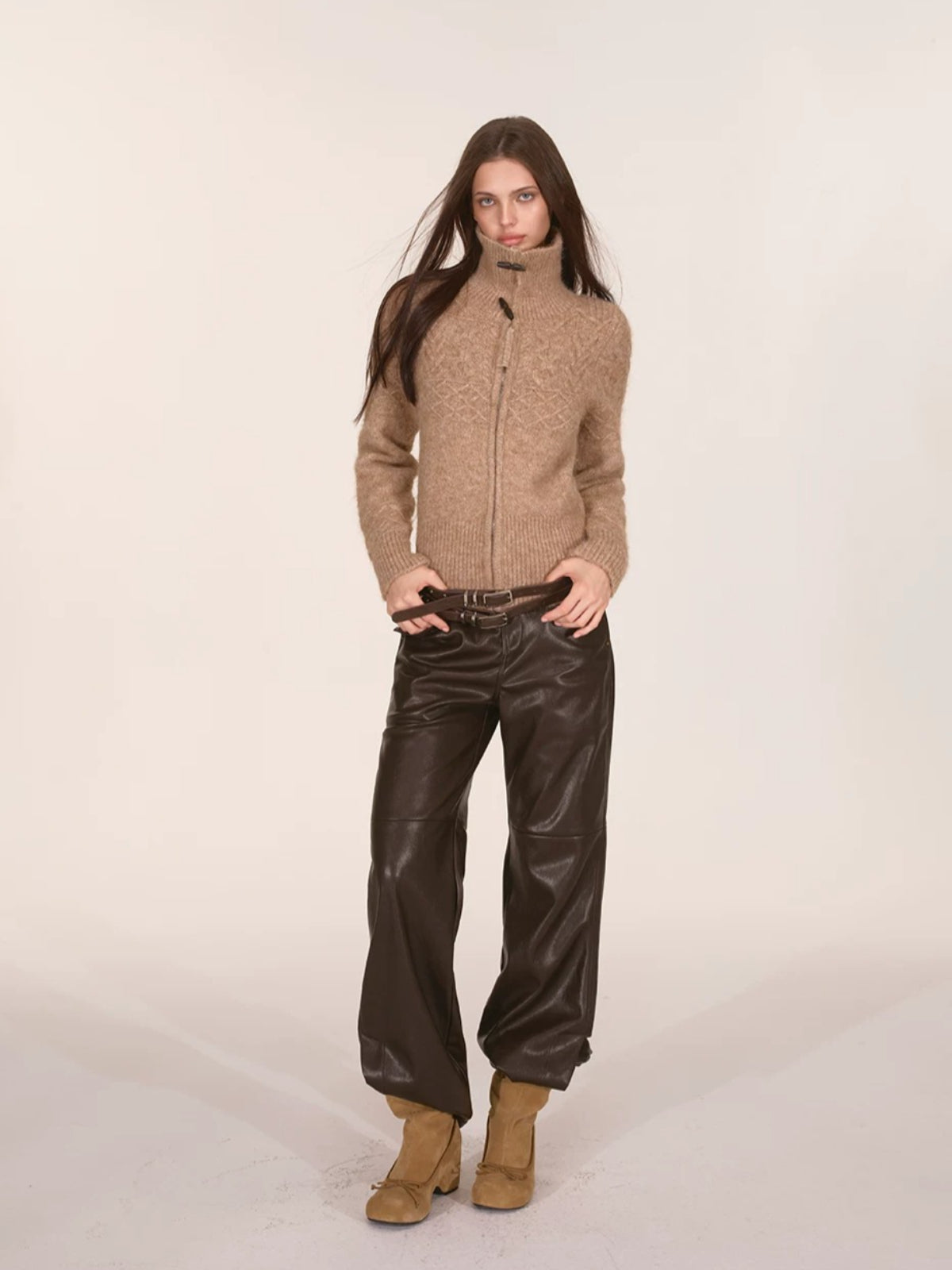 Paneled Faux Leather Wide-Leg Pants