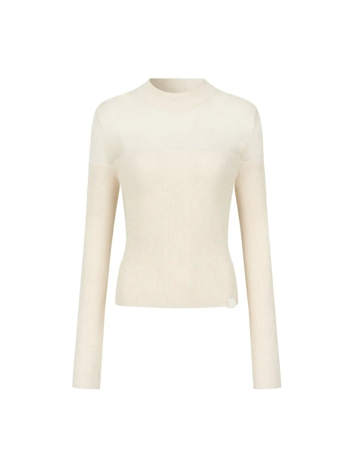 Sheer Mesh Mock Neck Fitted Knit Top