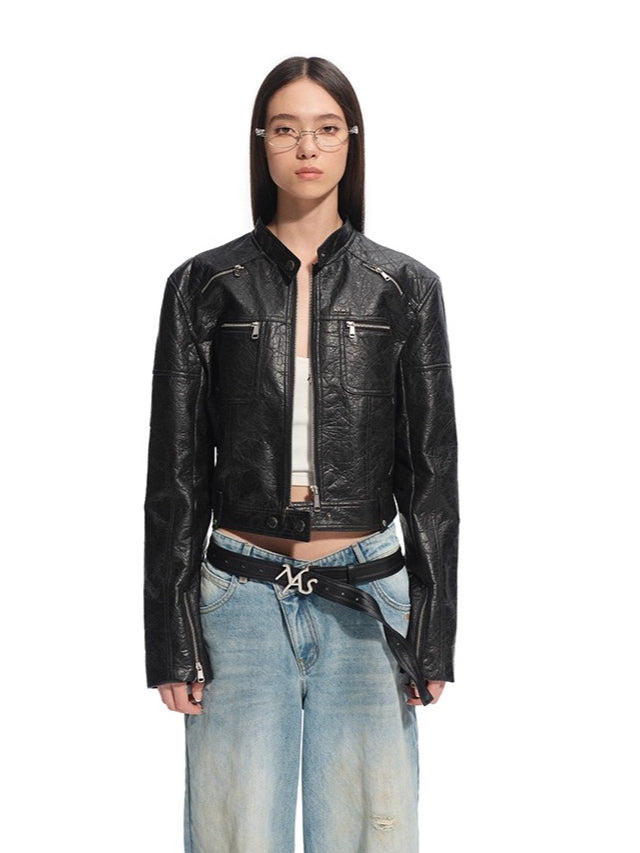 Black Retro Matte Leather Jacket