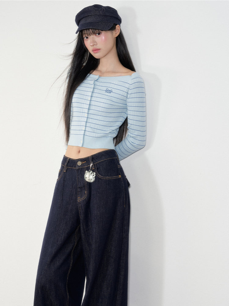 Striped Knit One-Shoulder Top