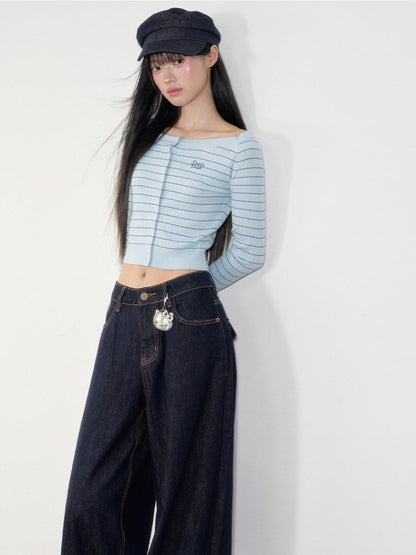 Striped Knit One-Shoulder Top