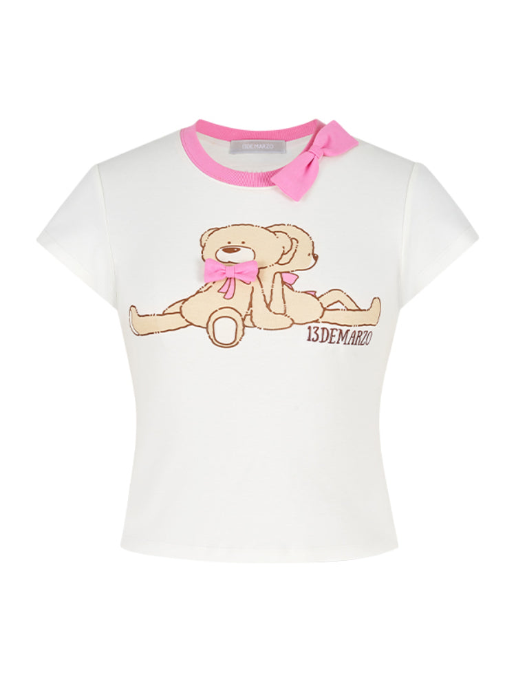 Neckline Bow Cotton T-shirt