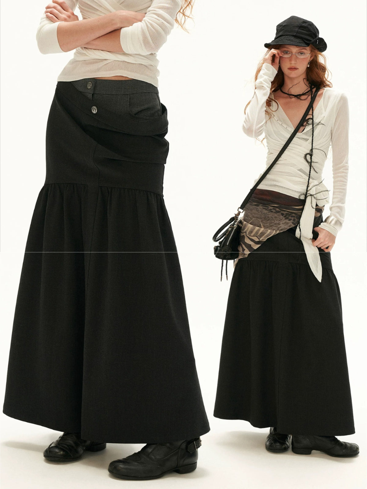 Vintage Plaid Layered Maxi Skirt