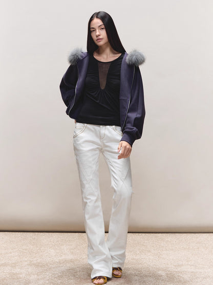 Batwing Hooded Fur-Collar Jacket