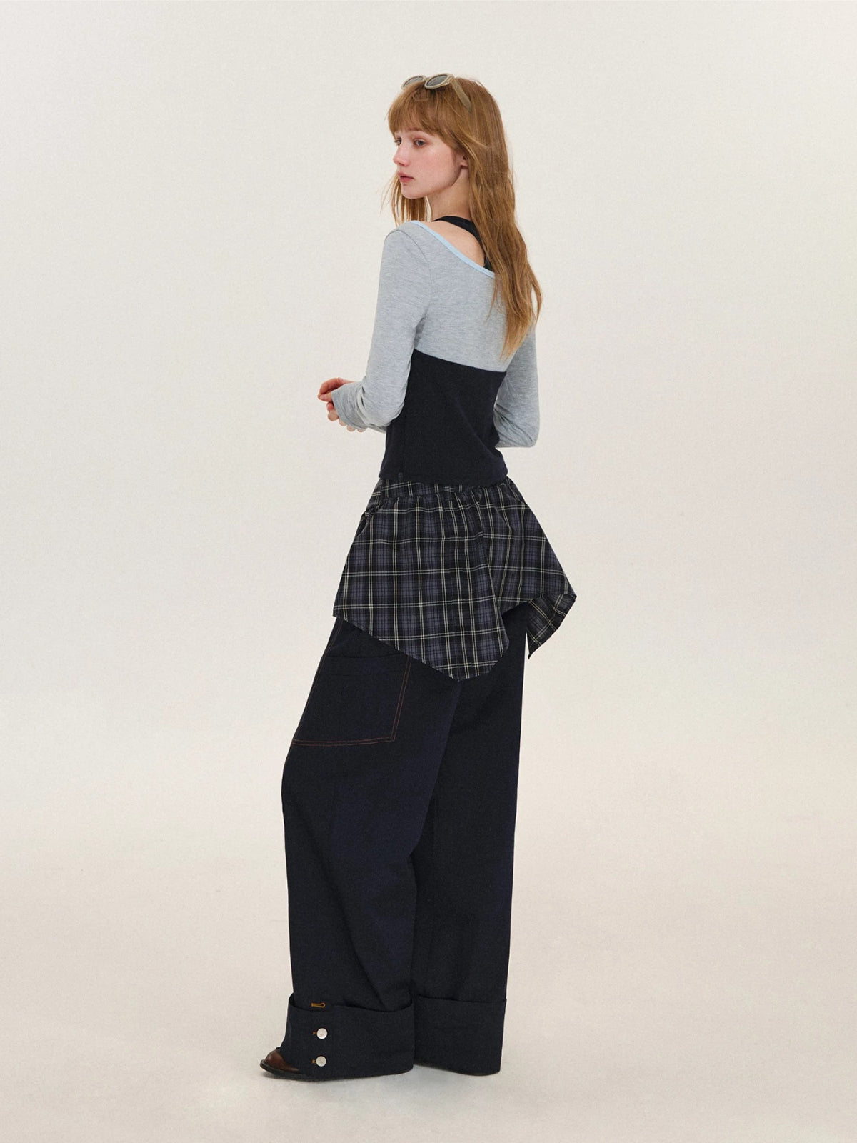 Detachable Plaid Cargo Wide Leg Pants