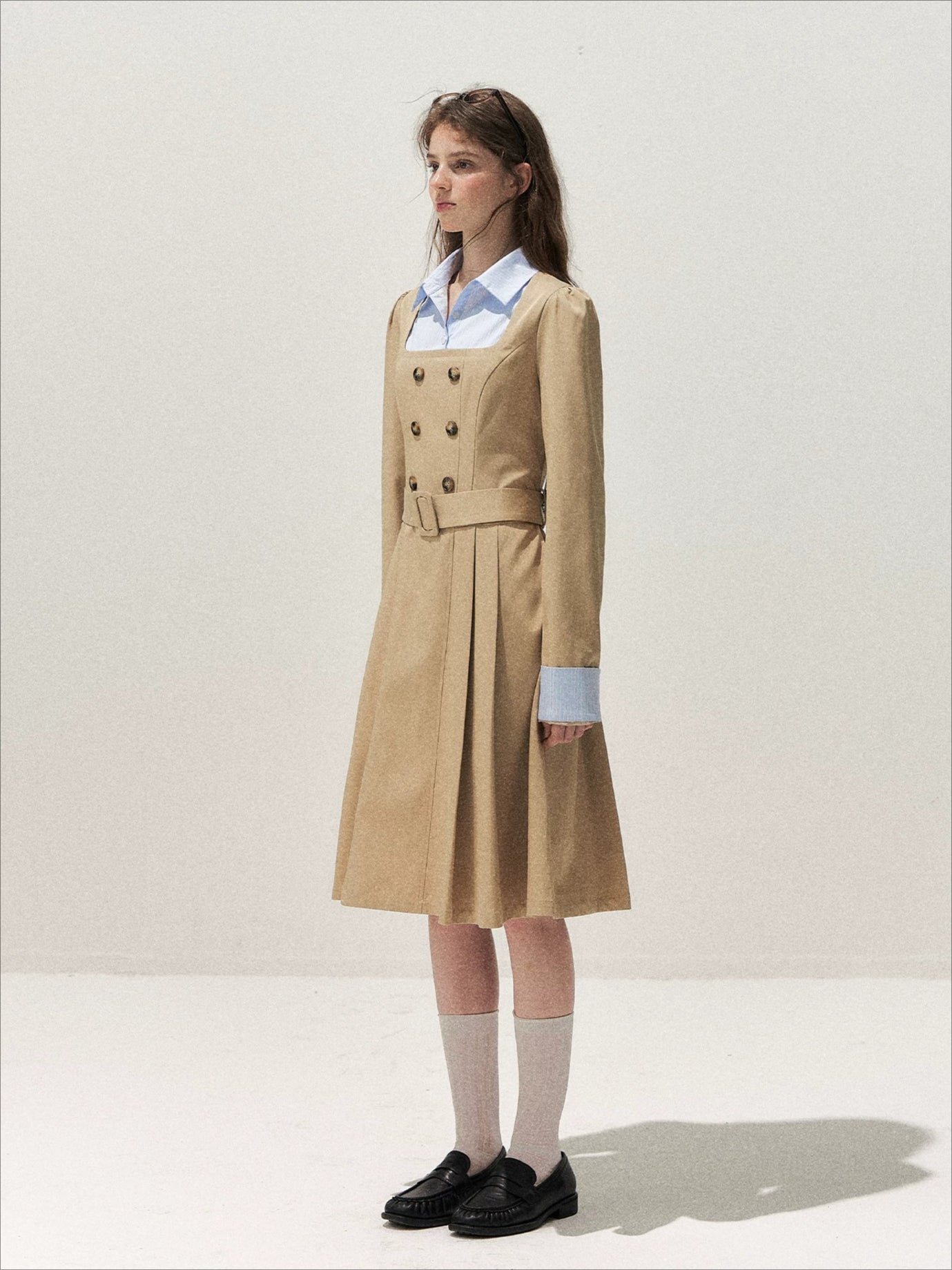 Vintage Mock-Layer Trench Dress