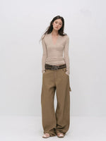 Ribbed Deep V-Neck Top