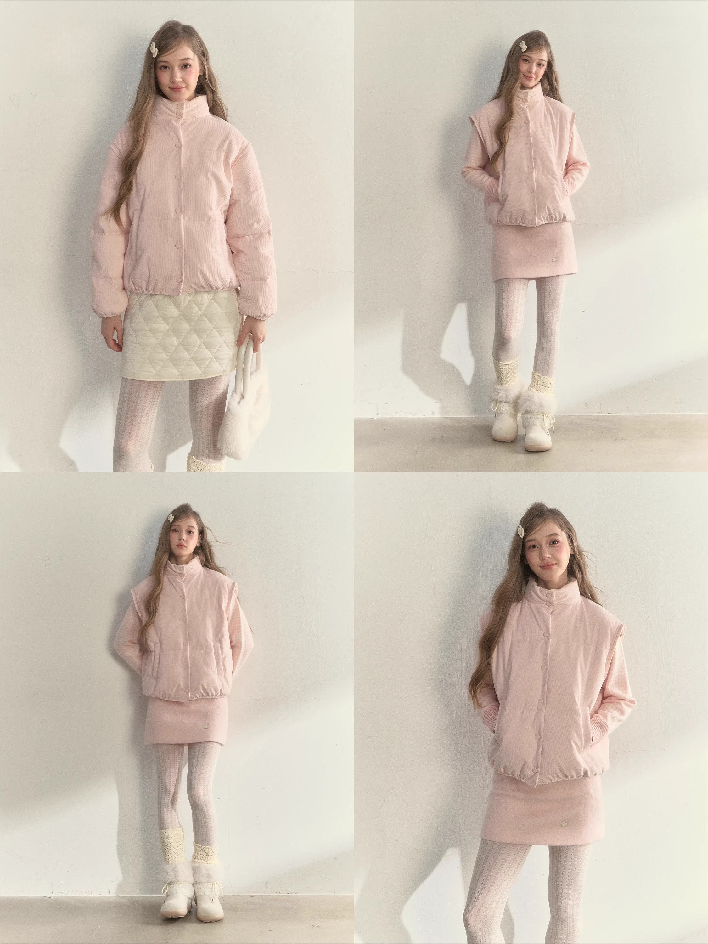 Pink Corduroy Floral Double-Sided Cotton Puffer Vest