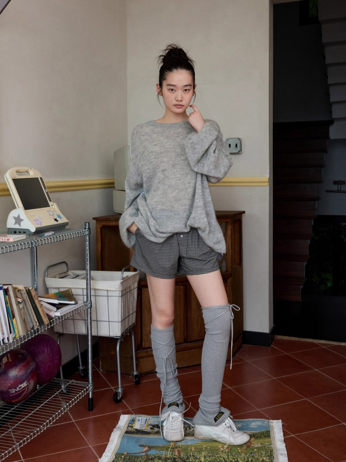 Oversized Mohair Shirt-Panel Knit Sweater