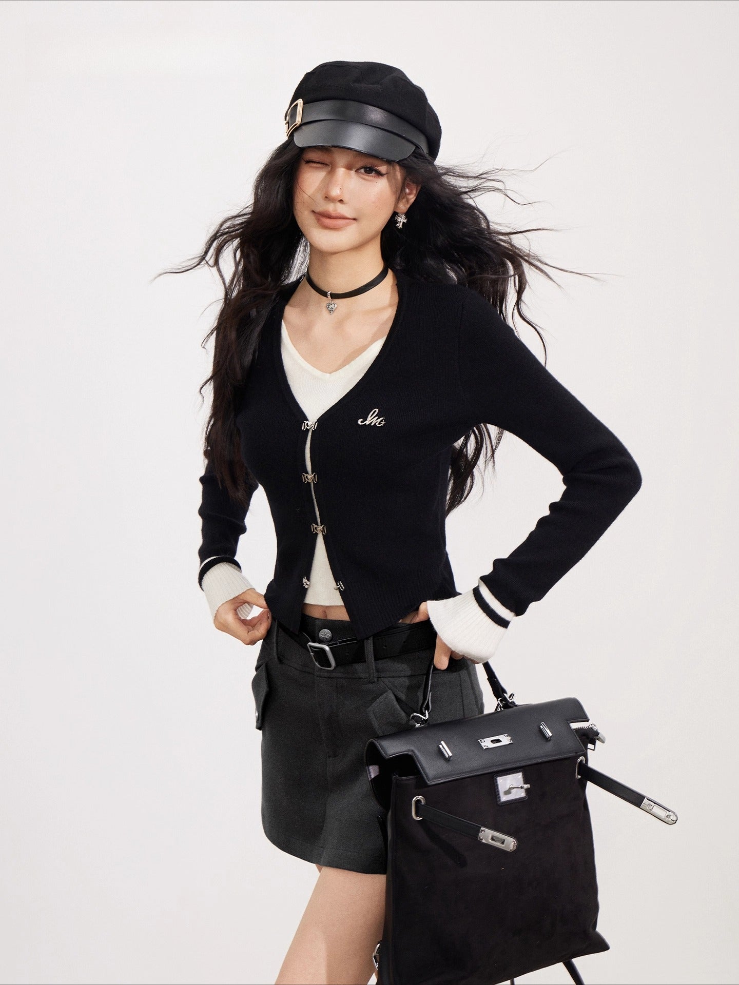 V-Neck Fake Two-piece Knit Top