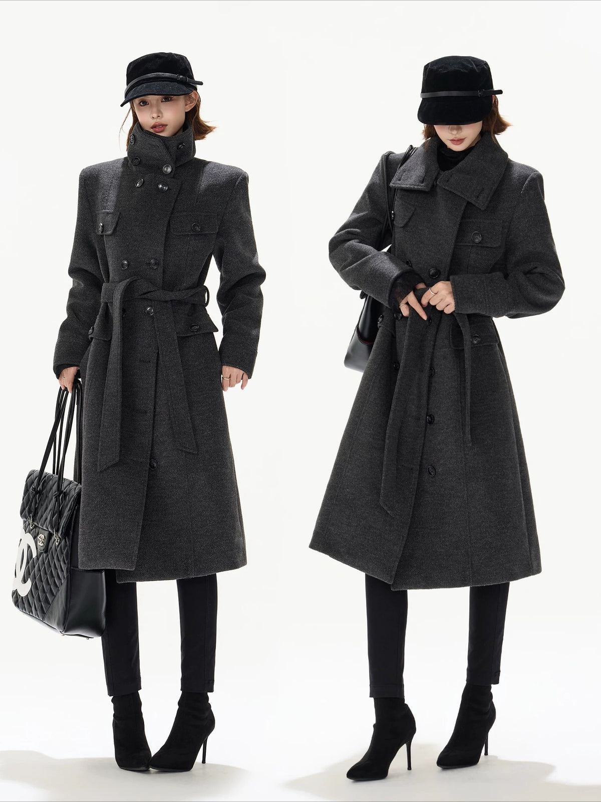 Gray Double Breasted Wool Coat