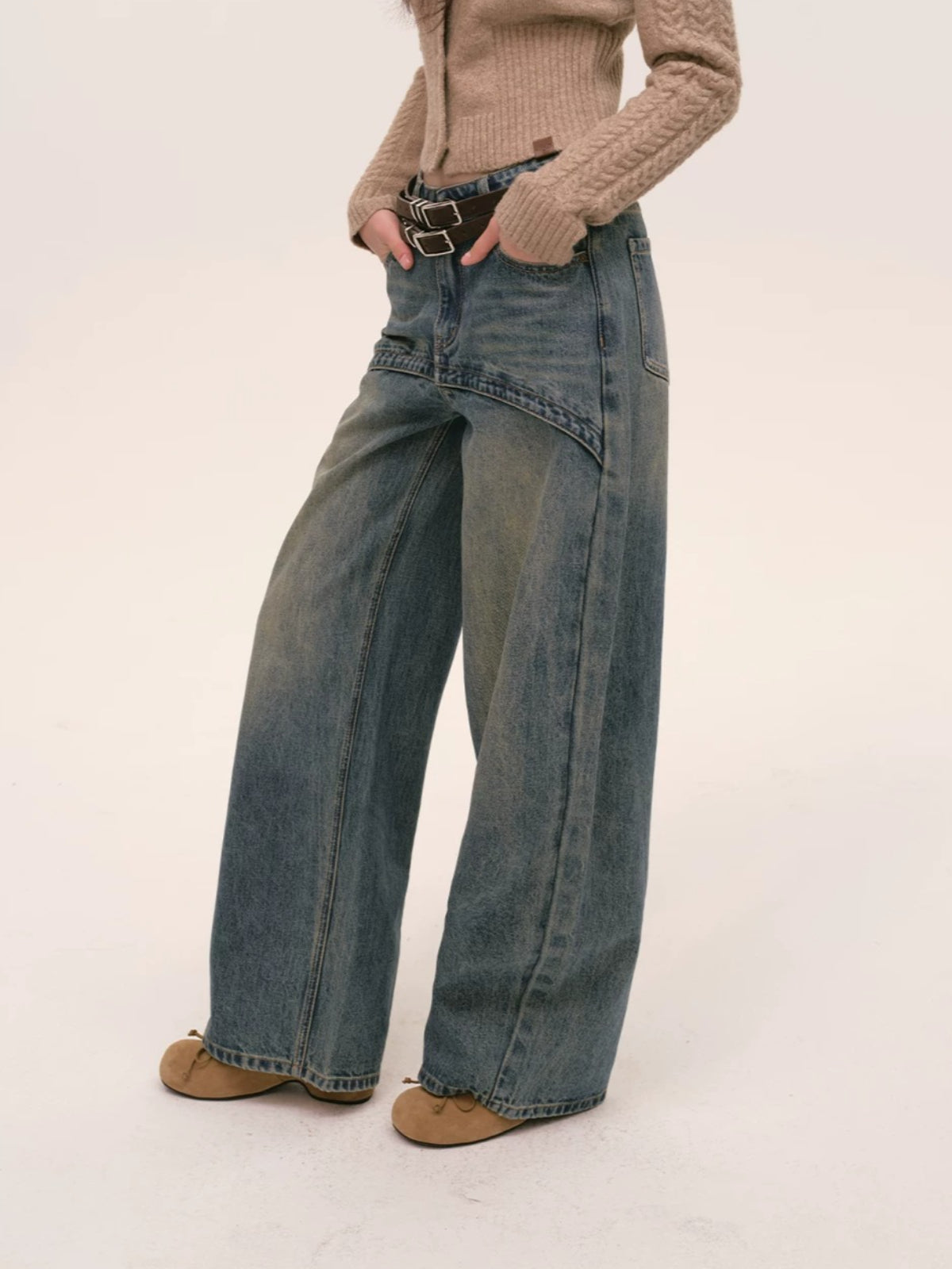 Vintage Layered Wide Leg Jeans