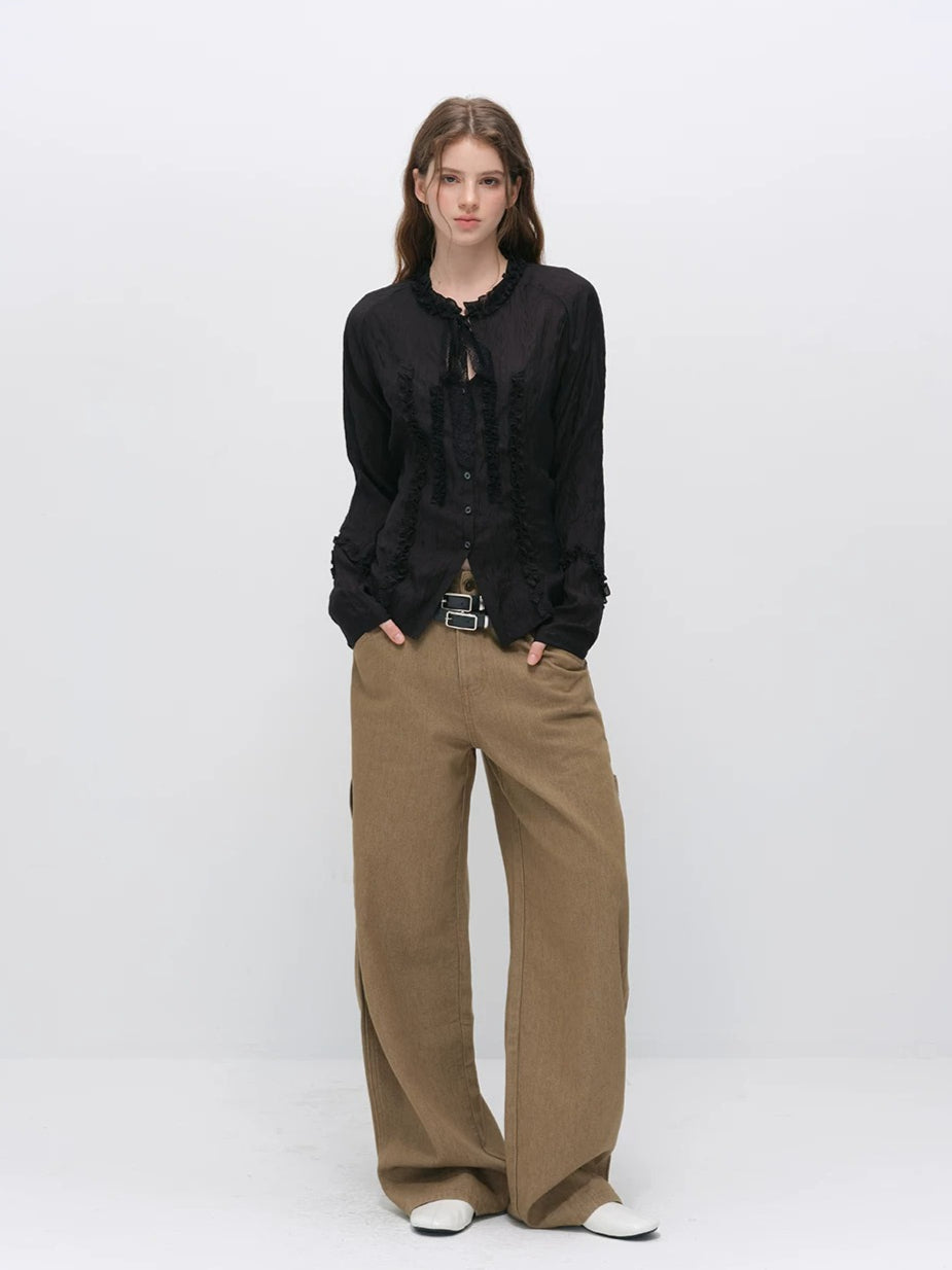 Black Ruffle Tie Blouse