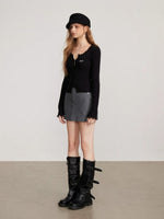Lace Panel Ribbed Knit Sweater Top