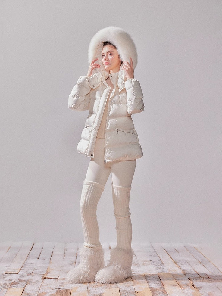 Fox Fur Large Collar Hooded Short Down Jacket