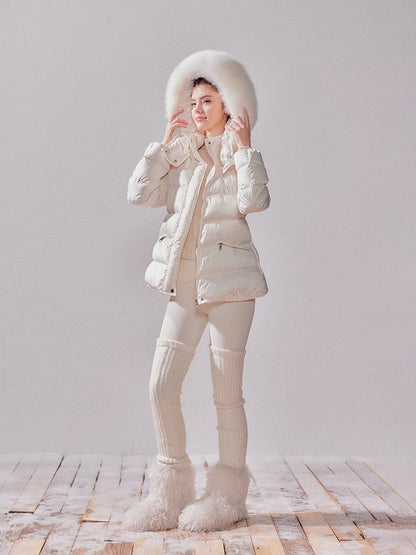 Fox Fur Large Collar Hooded Short Down Jacket