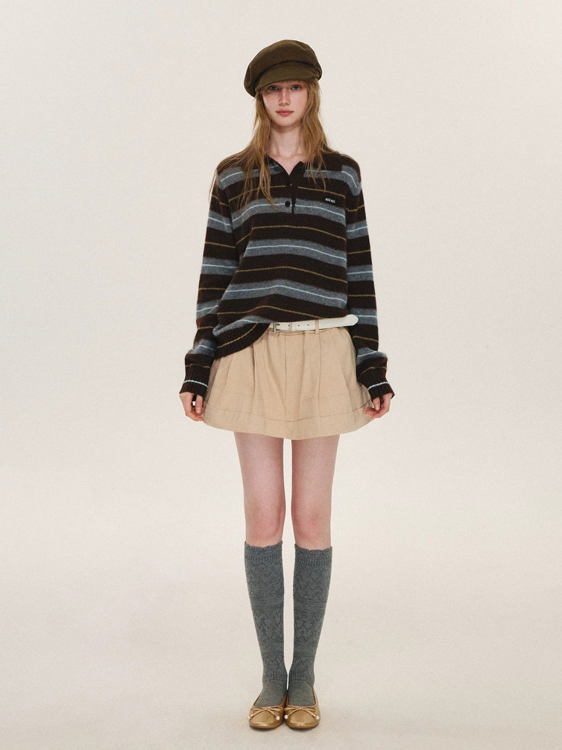 Vintage Striped Wool Polo Sweater