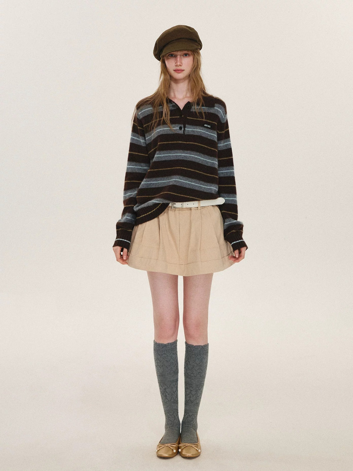 Vintage Striped Wool Polo Sweater
