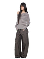 Asymmetric Striped Knit Shoulder Top