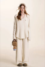 Cream V-Neck Knit Set