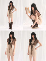 Light Brown Knit Two-Piece Dress Set