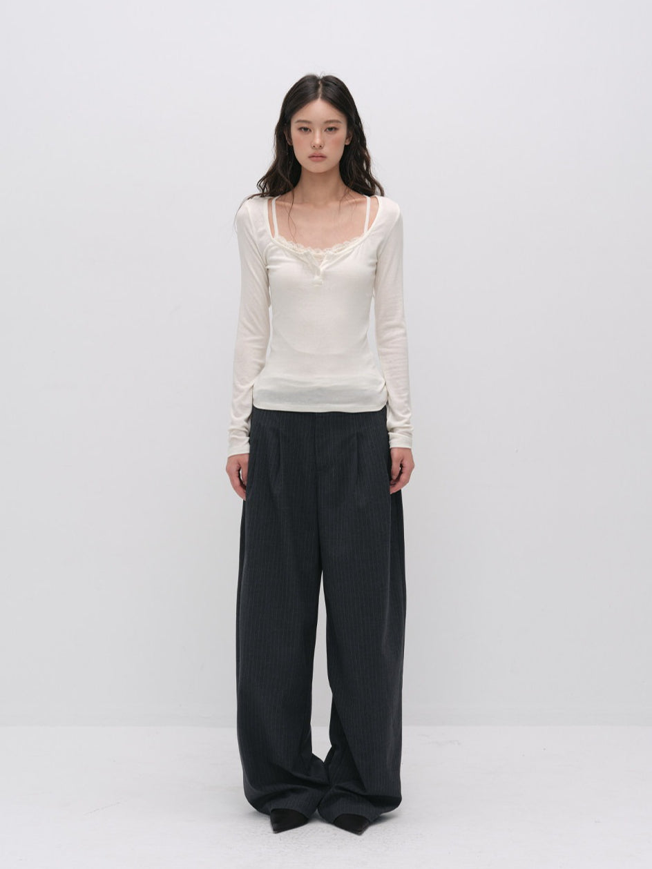 Pinstripe Wide Leg Trousers