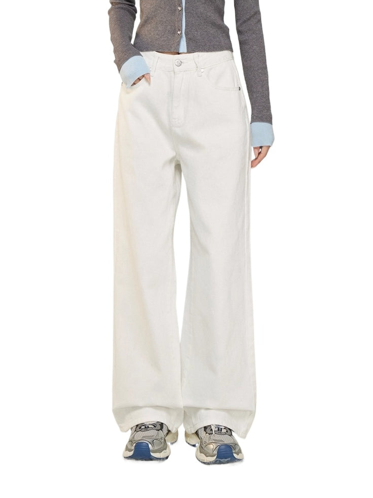 Letter Embroidery Denim Wide-Leg Pants