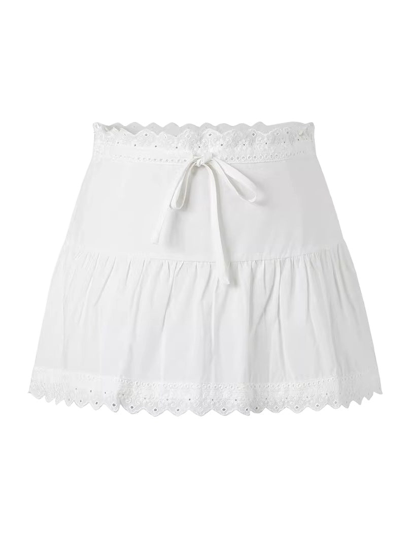 White Cotton Lace A-Line Skirt