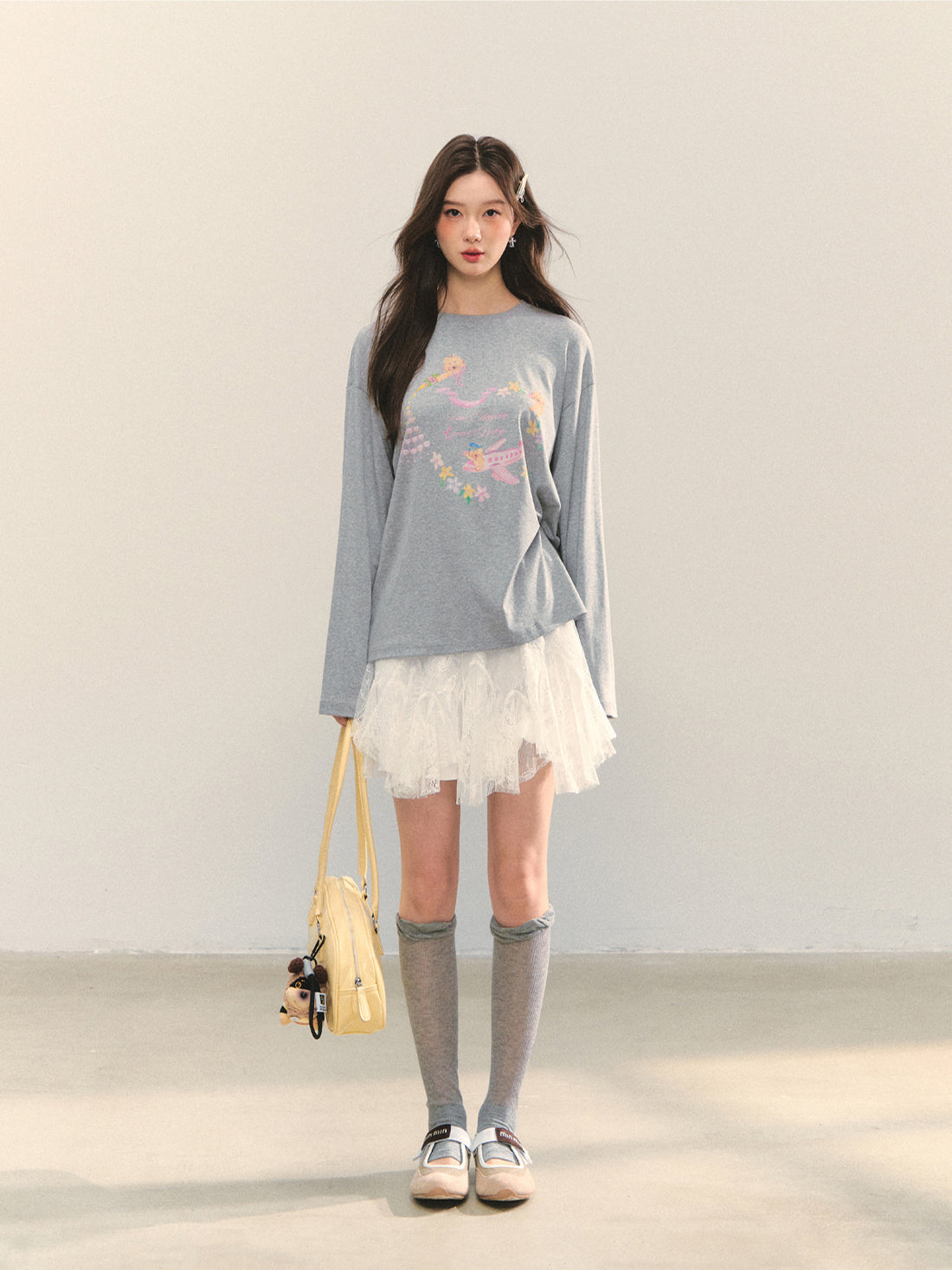 High-Waist Lace Tie Puff Skirt