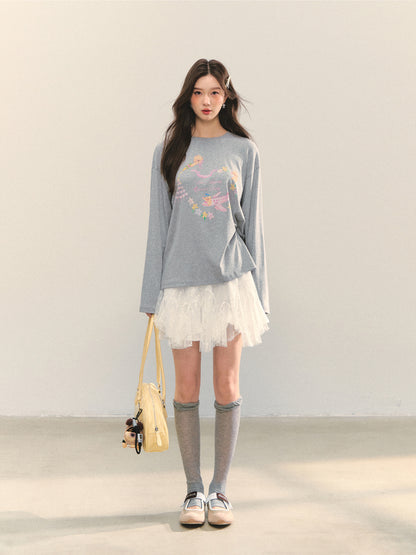 High-Waist Lace Tie Puff Skirt