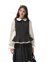 Lace-Trim Vest & Pleated Skirt Set