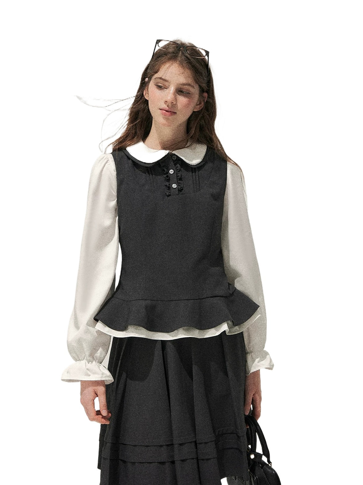 Lace-Trim Vest &amp; Pleated Skirt Set